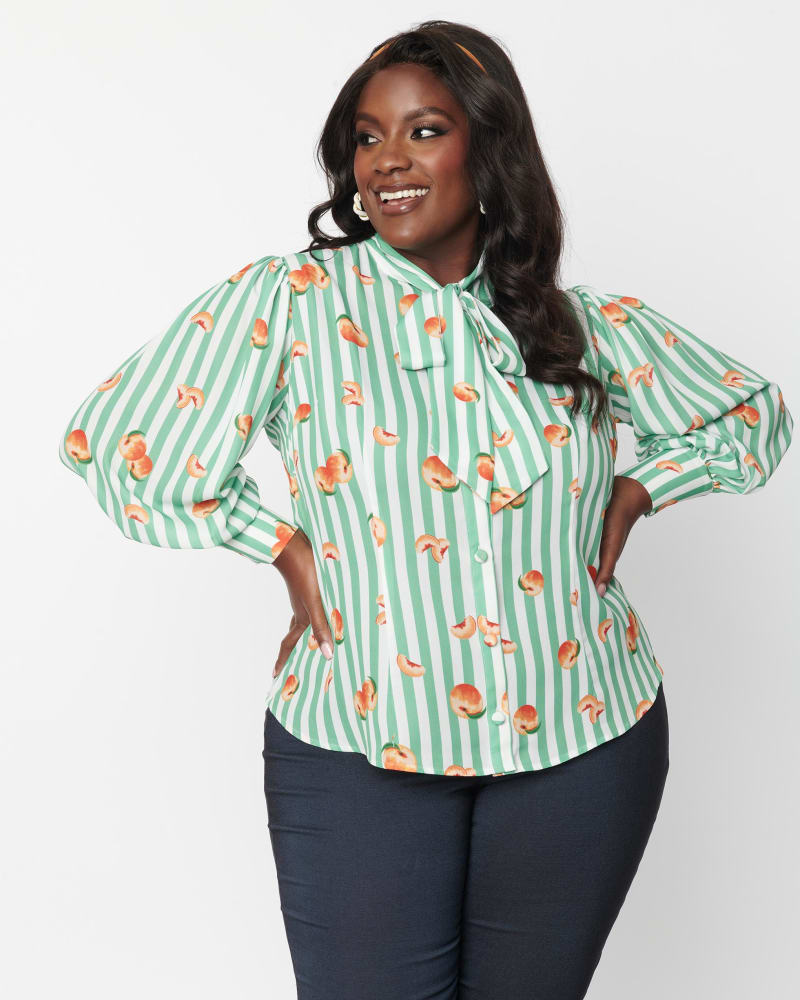 Plus size black and white striped blouse cheap